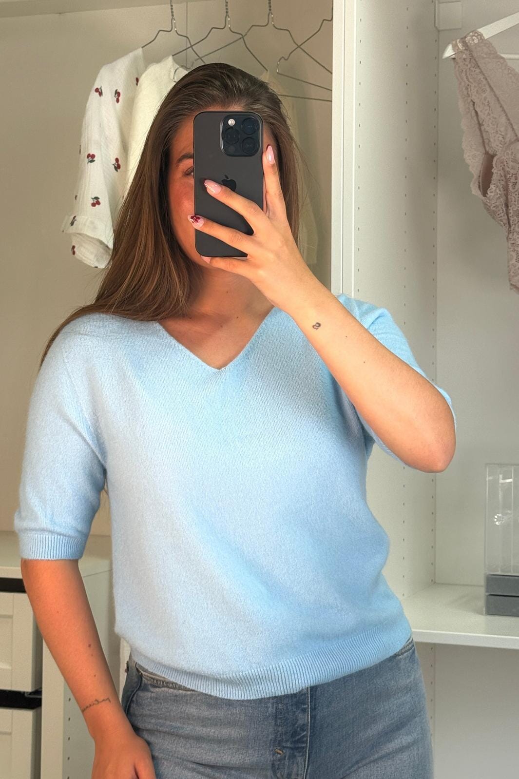 A-bee - Zara Strikbluse - Blue Strikbluser