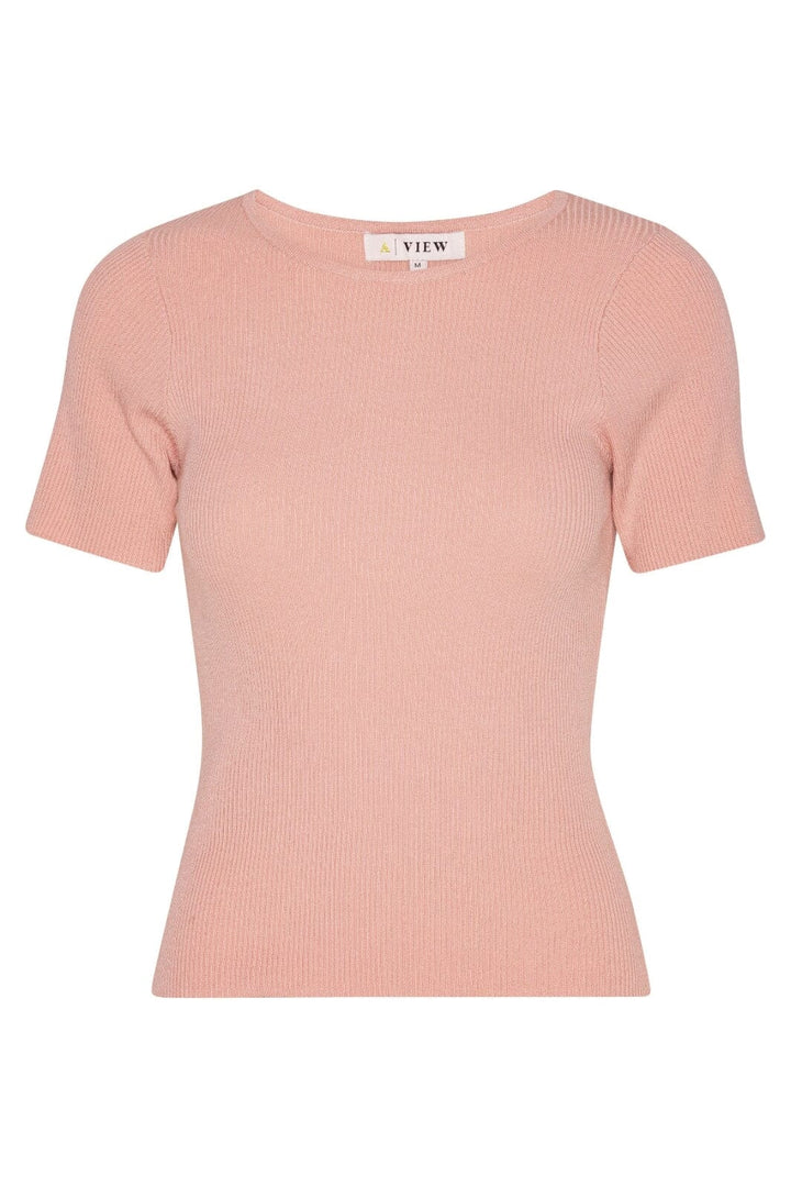 A-View - Rib Knit Short Sleeve Top - 298 Rose
