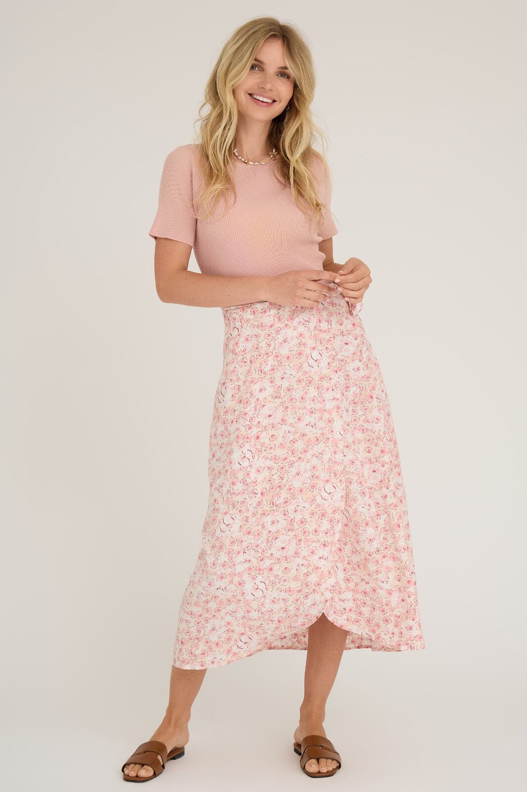 A-View - Rib Knit Short Sleeve Top - 298 Rose T-shirts