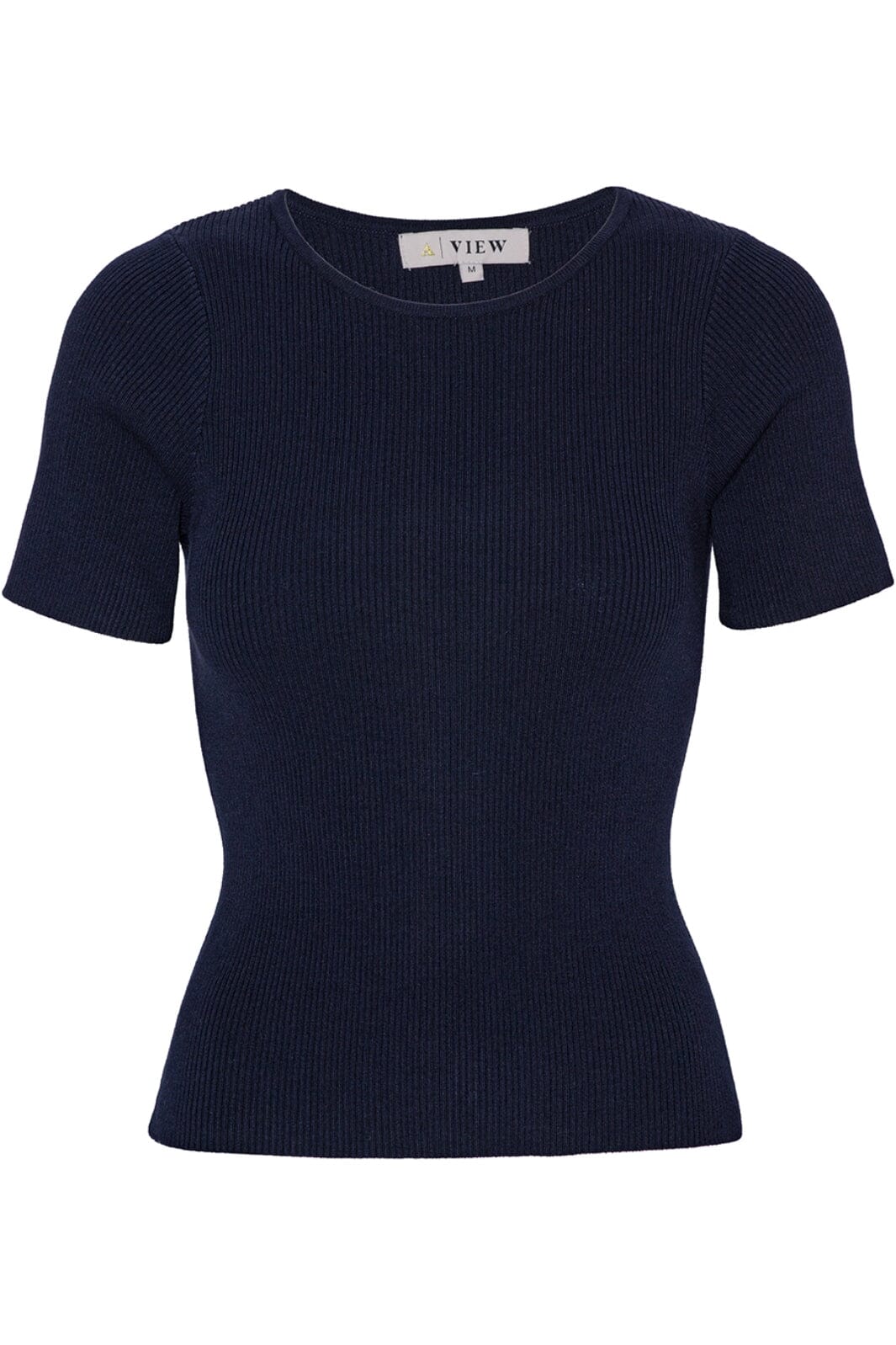 A-View - Rib Knit Short Sleeve Top - 699 Navy