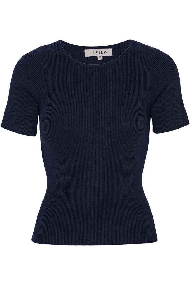 A-View - Rib Knit Short Sleeve Top - 699 Navy