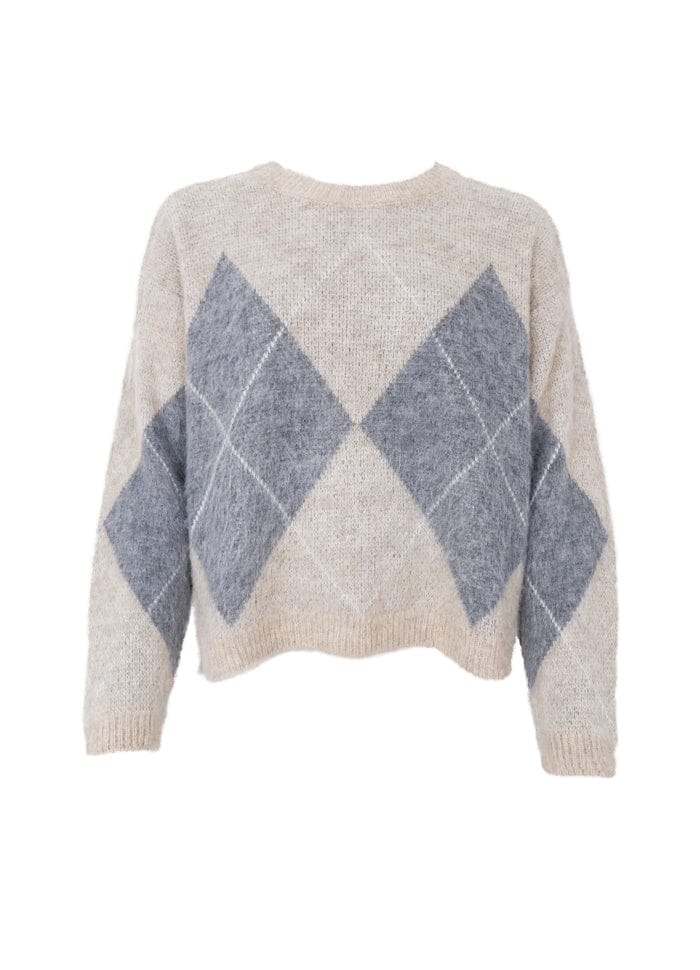 Black Colour - Bcbeth Argyle Knit Jumper 1226 - Natural Strikbluser