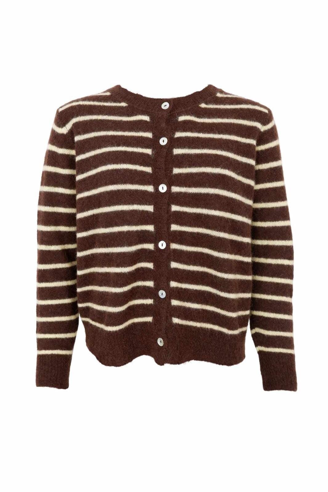 Black Colour - Bcdell Striped Knit Cardigan 1197 - Mocca Cardigans