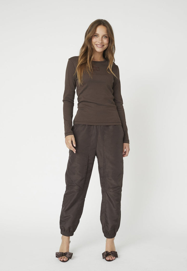 Co´Couture - Grannycc Embroidery Ls Tee 33180 - 145 - Dark Brown Bluser