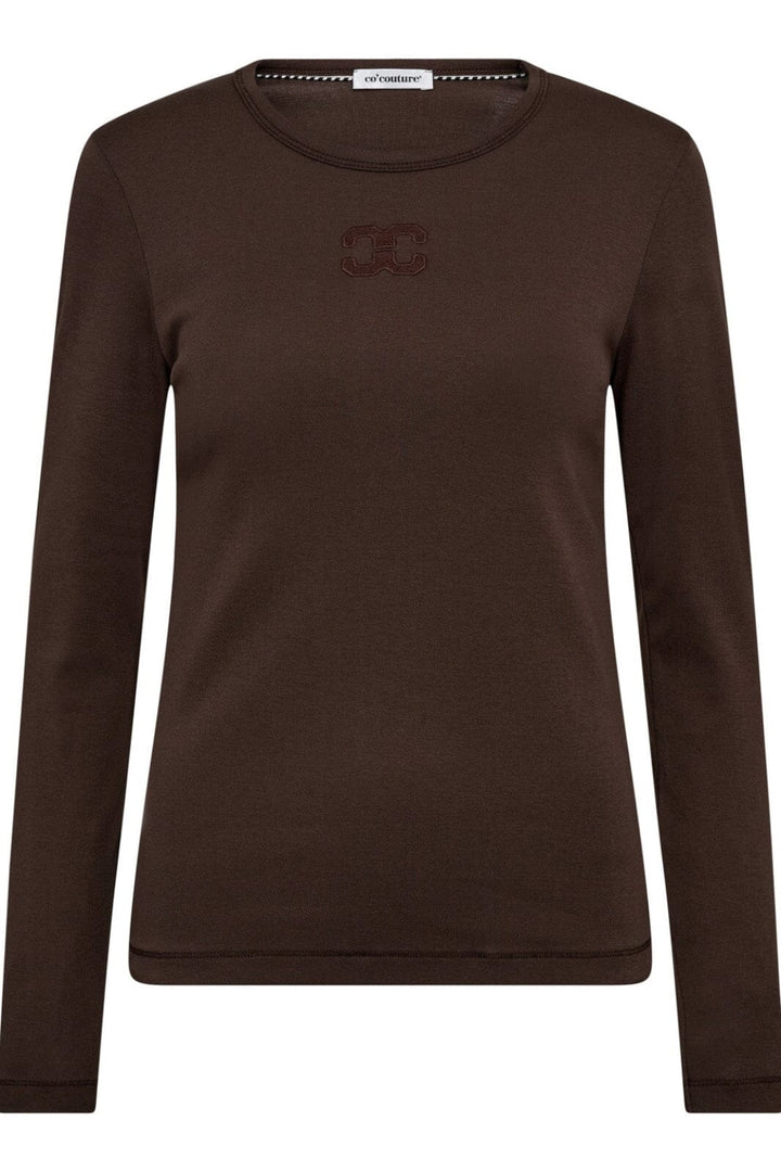 Co´Couture - Grannycc Embroidery Ls Tee 33180 - 145 - Dark Brown Bluser