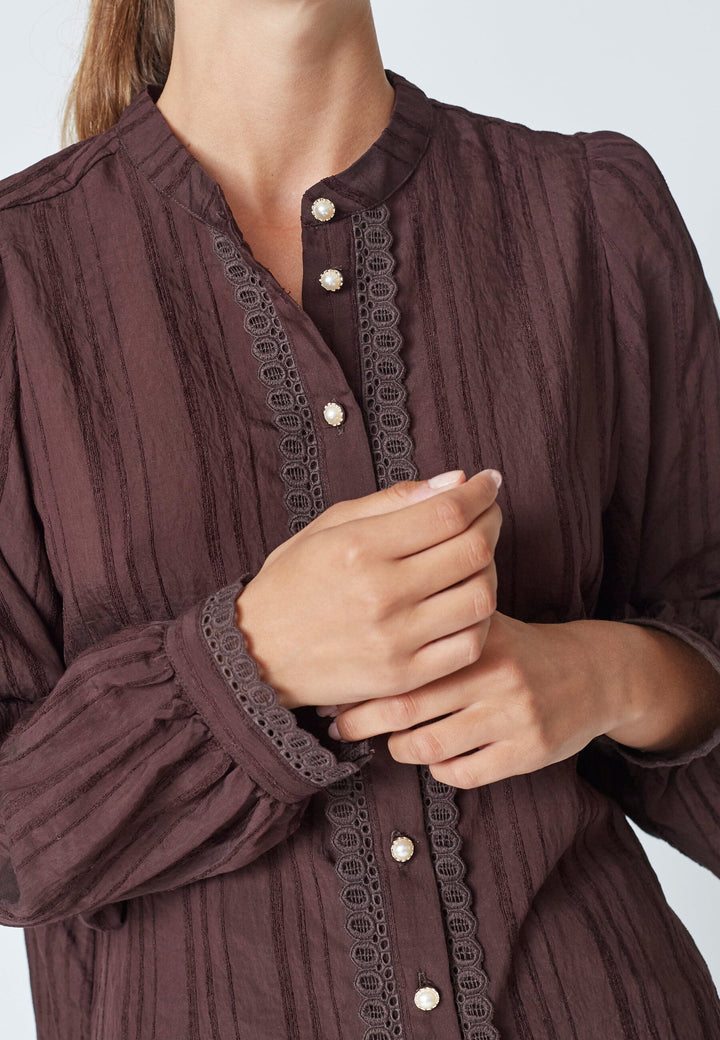 Co´Couture - Kesicc Lace Shirt 35960 - 145 - Dark Brown Skjorter