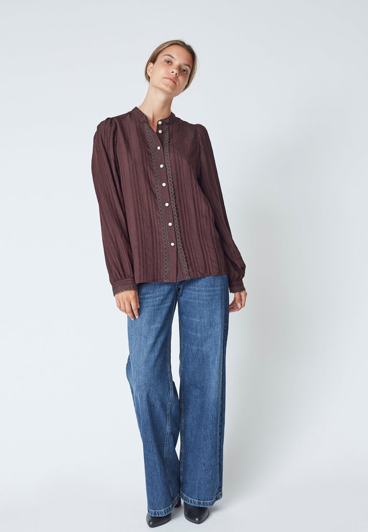 Co´Couture - Kesicc Lace Shirt 35960 - 145 - Dark Brown Skjorter