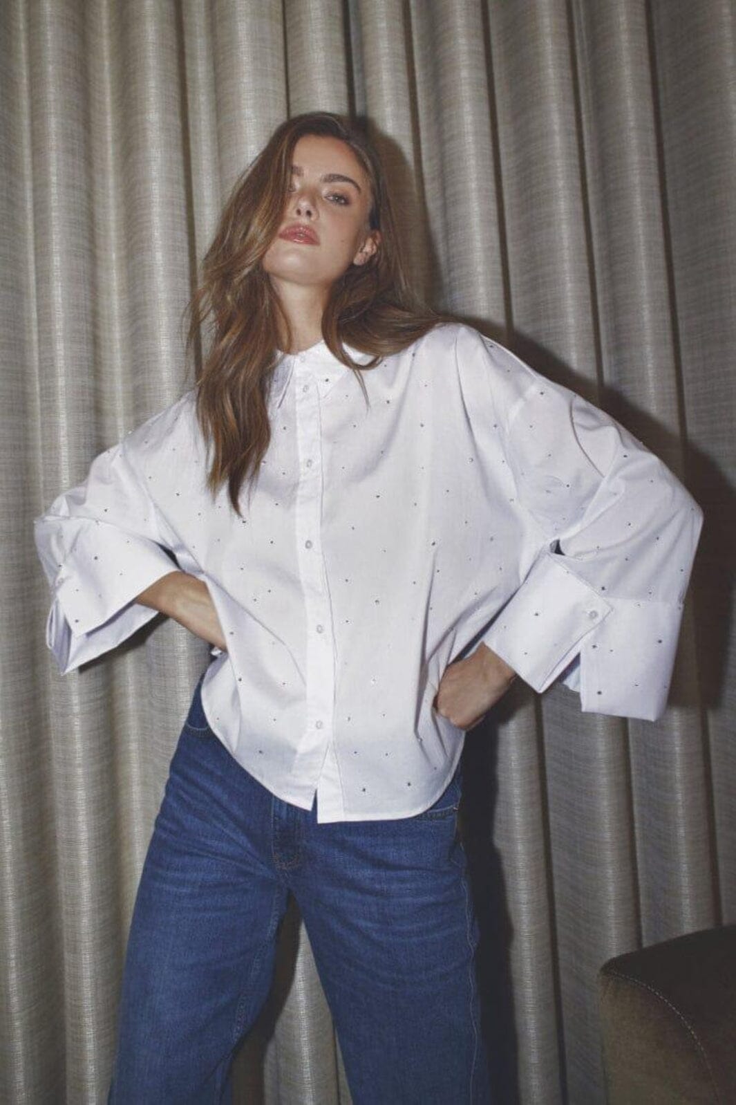 Co´Couture - Lenicc Wide Cuff Stone Shirt 35992 - 4000 - White Skjorter