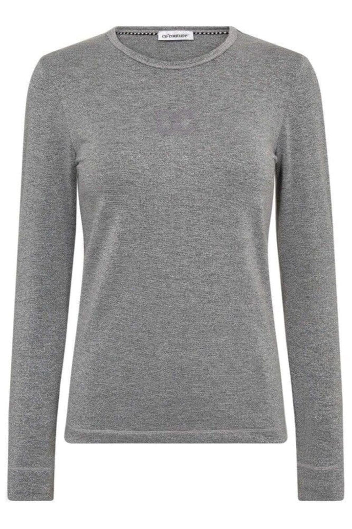 Co´Couture - Mannycc Lurex Emb L/S Tee 33210 - 930 - Silver T-shirts