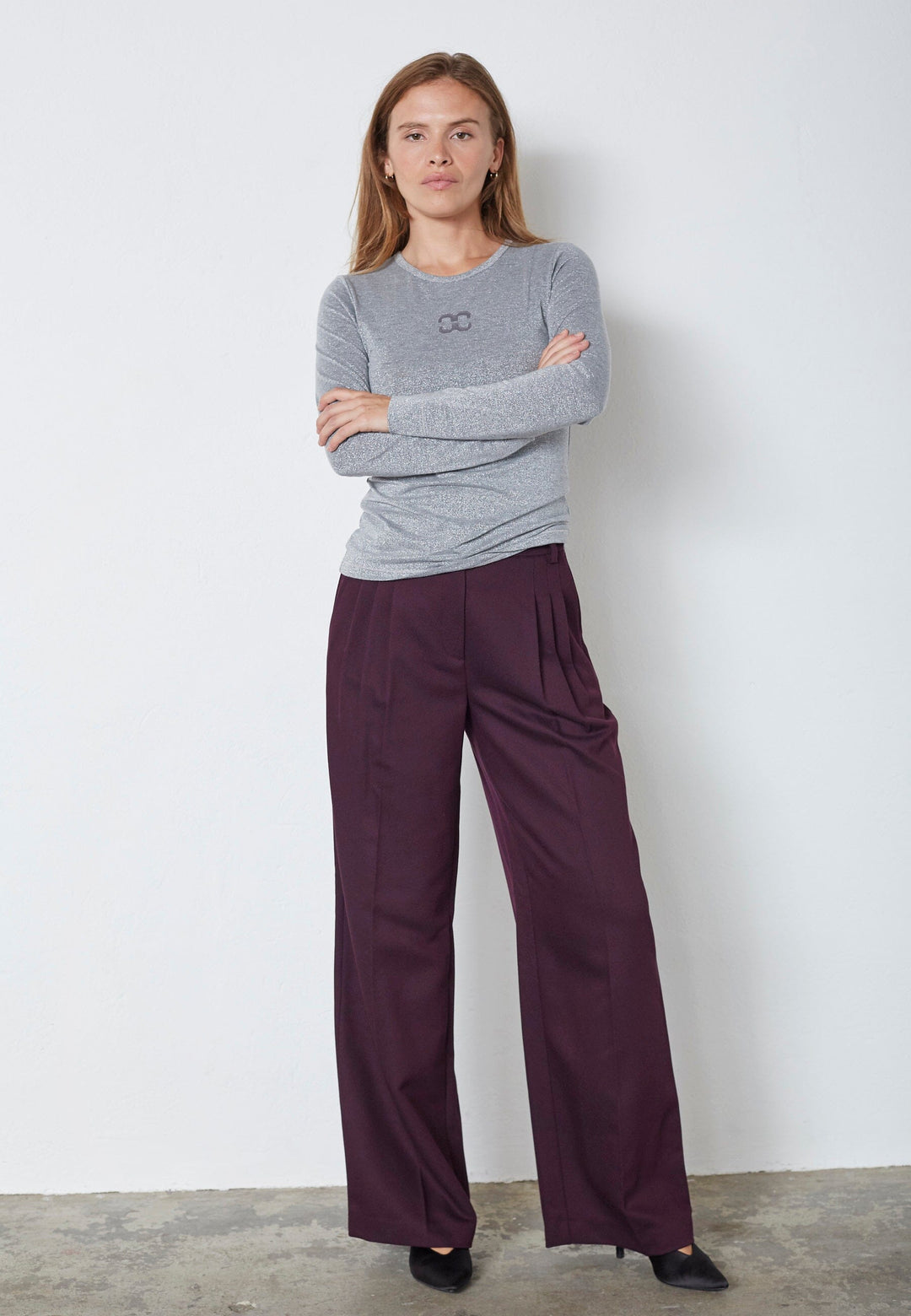 Co´Couture - Mannycc Lurex Emb L/S Tee 33210 - 930 - Silver T-shirts