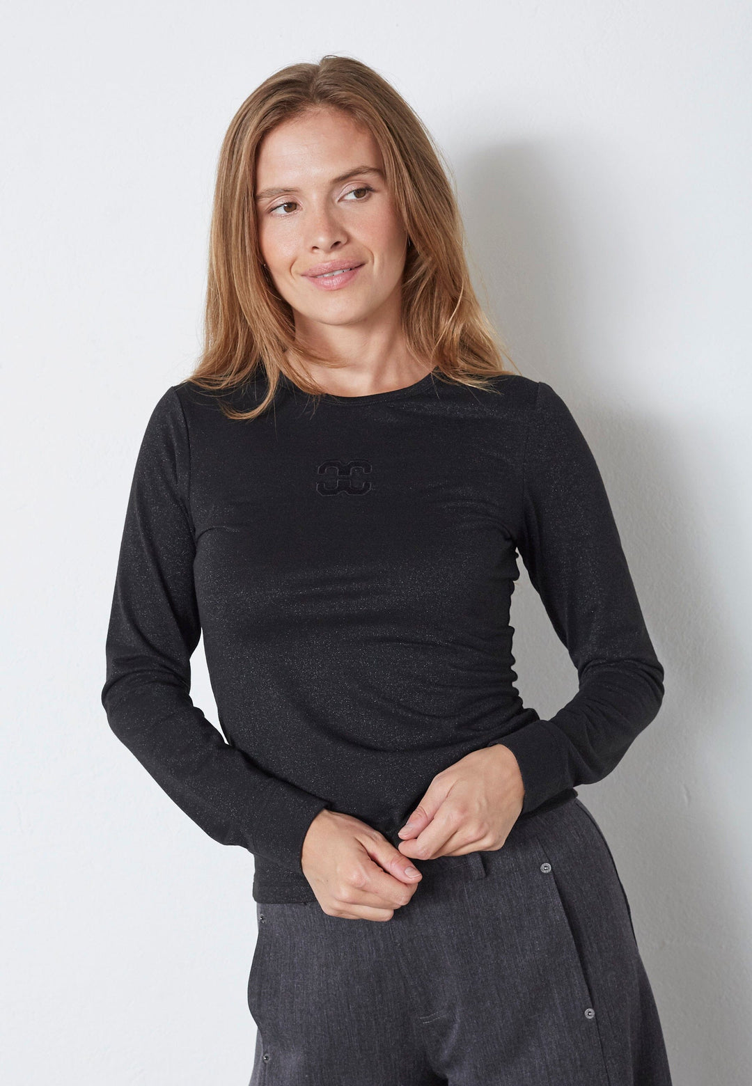 Co´Couture - Mannycc Lurex Emb L/S Tee 33210 - 96 - Black T-shirts