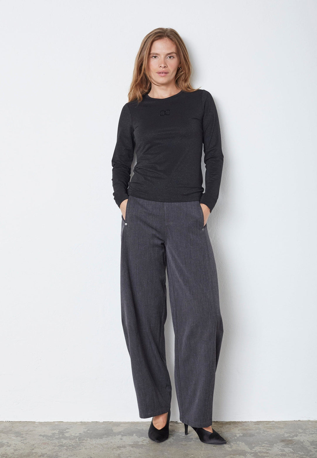 Co´Couture - Mannycc Lurex Emb L/S Tee 33210 - 96 - Black T-shirts