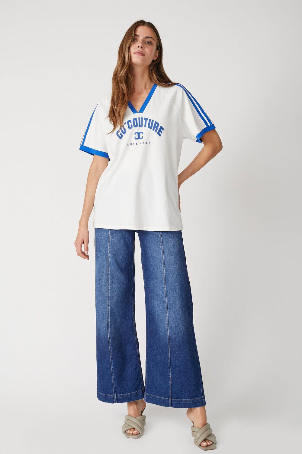 Co´Couture - Siaracc Oversize Sporty V-Tee 33140 - 11076 - Offwhitenewblue T-shirts