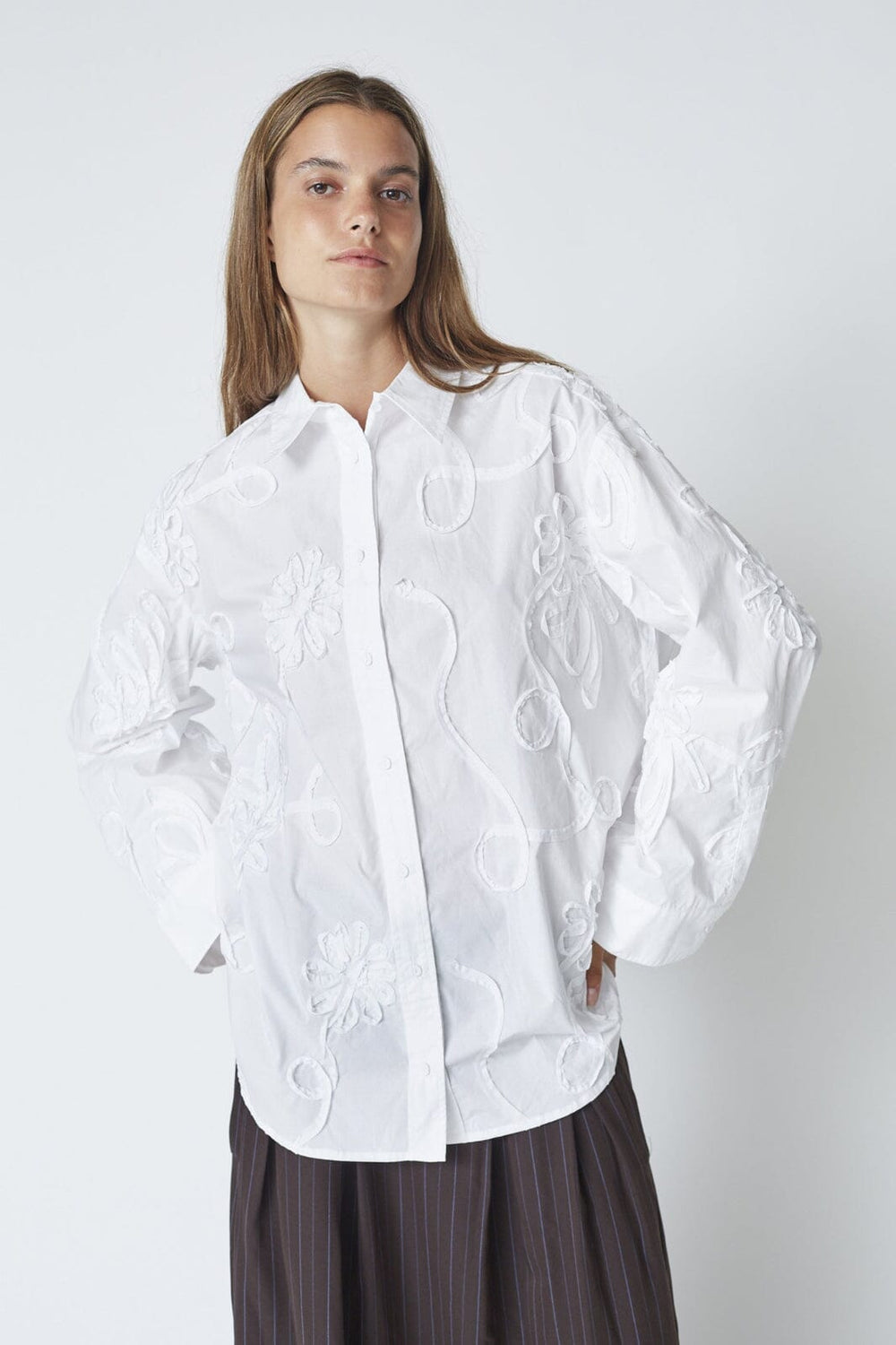 Co´Couture - Xaviercc Flower Shirt 45047 - 4000 - White Skjorter