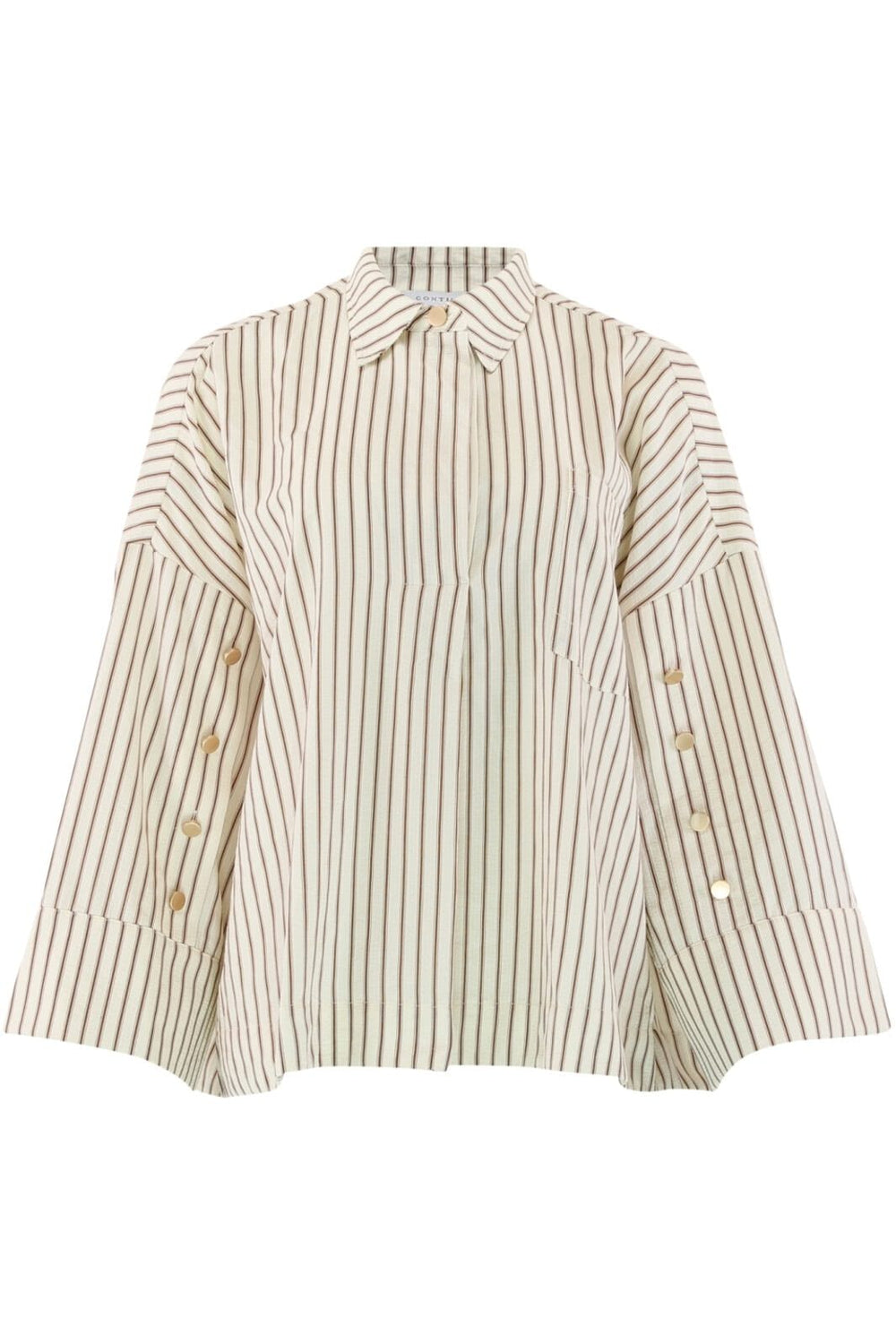 Continue - Klara L/S Brown Stripe 14986 - Brown Stripe Gold Buttons.