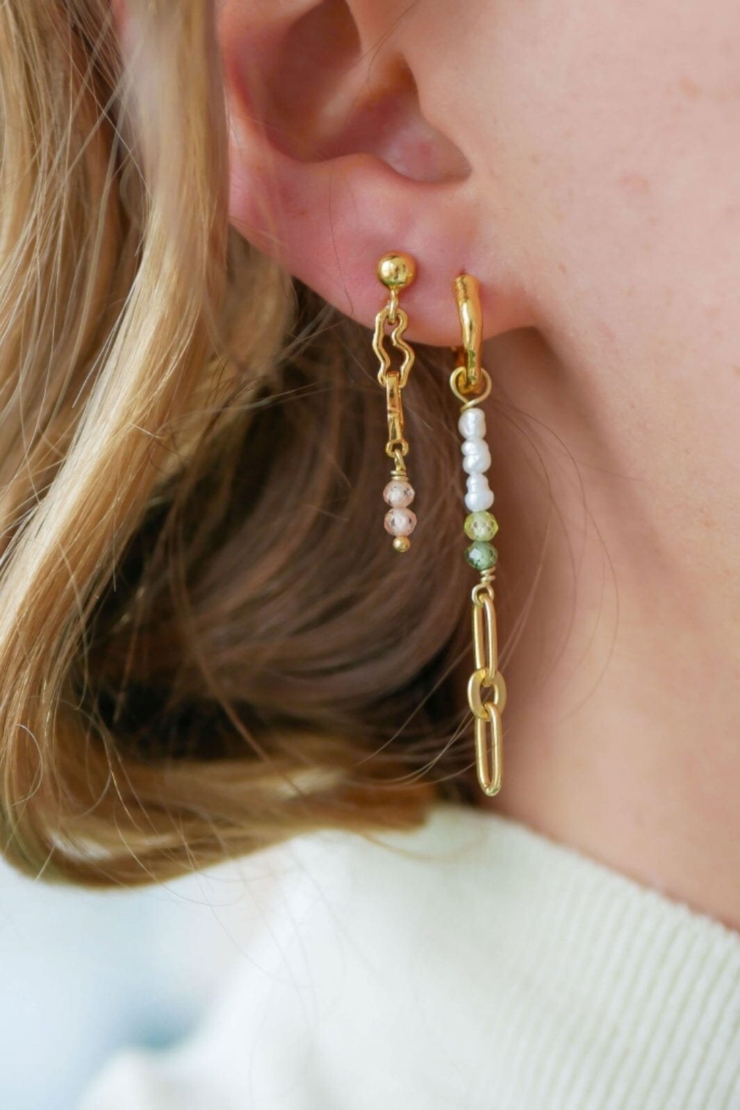 Enamel Copenhagen - Hoops, Abigail - Kaki Green, Light Green And Pearls Øreringe