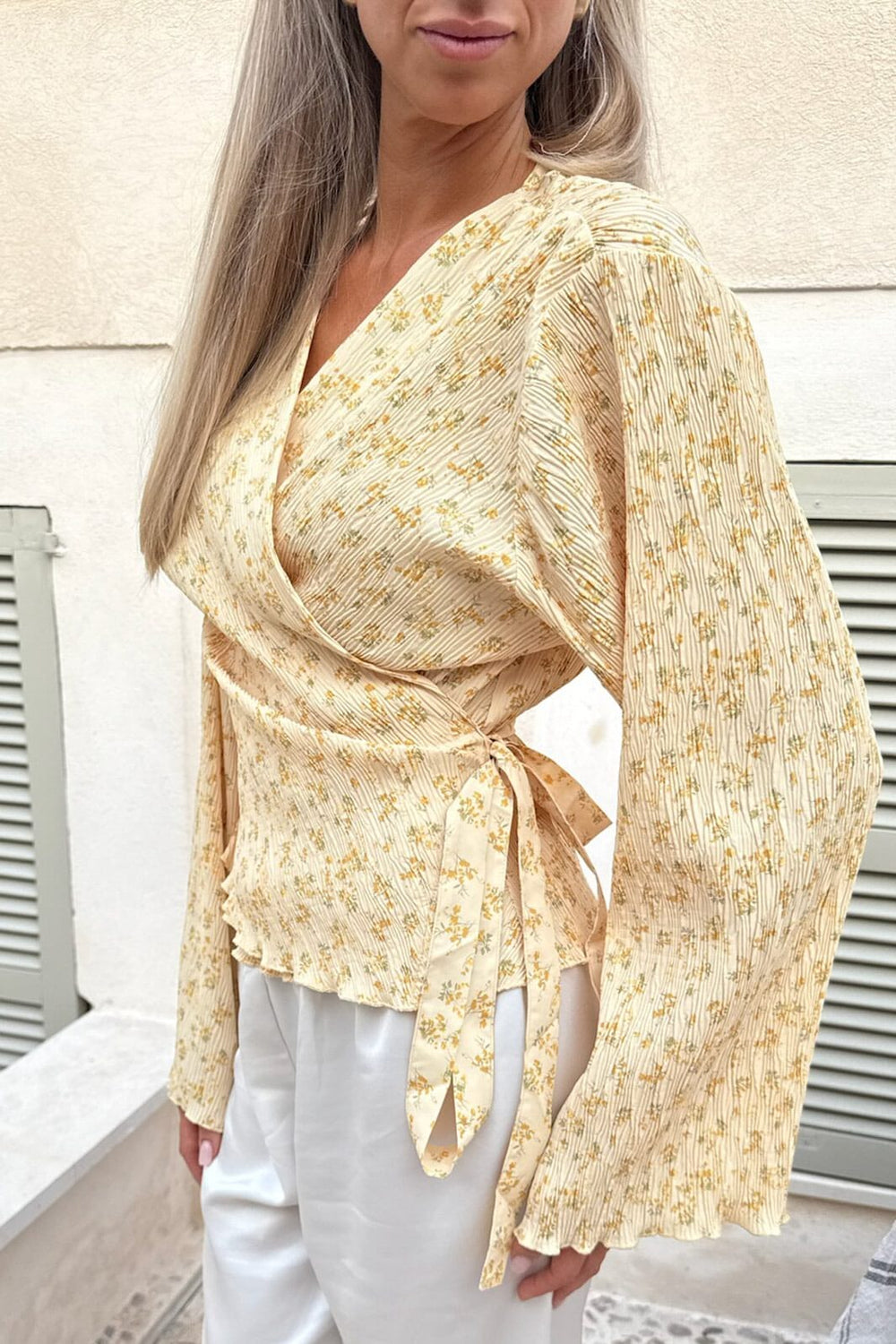 BYIC - Ofeliaic Wrap Shirt A23939 - Yellow Flower Print