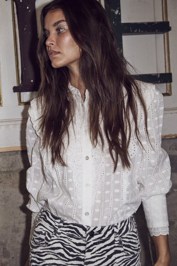 Forudbestilling - Co´couture - Chaincc Dot Anglaise Shirt 35640 - 4000 White Skjorter