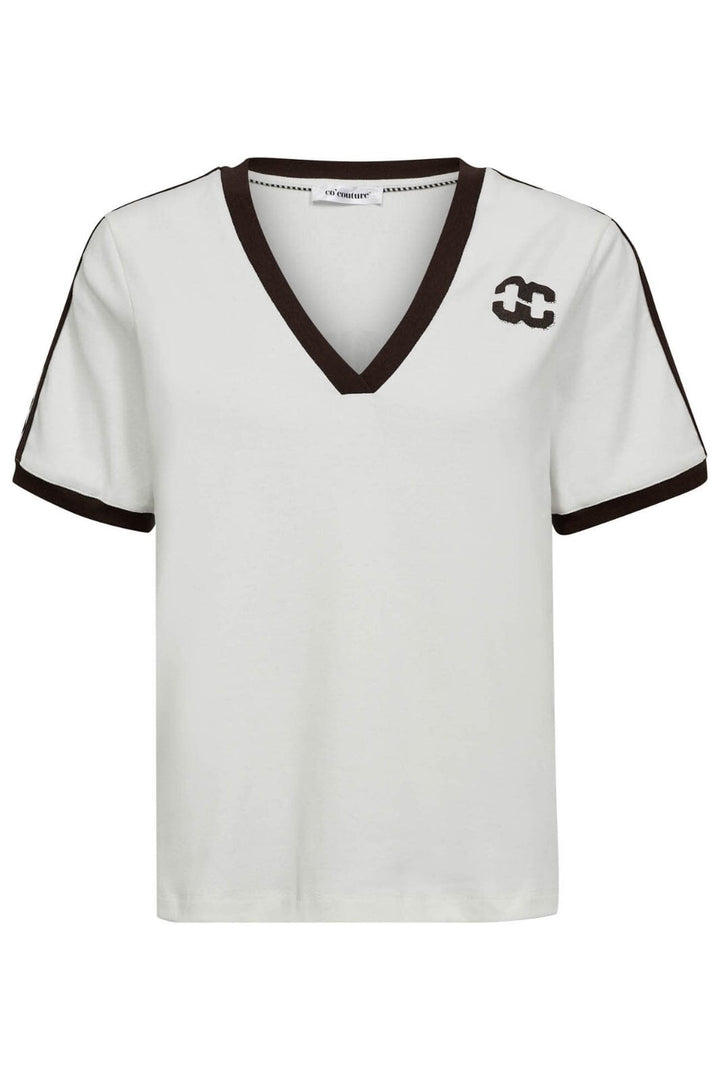 Co´Couture - Edgecc Stripe V-Tee 33161 - 1183 - Offwhite Mocca