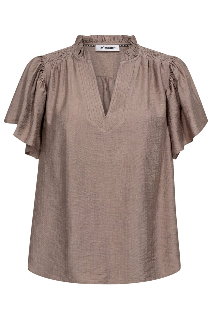 Forudbestilling - Co´Couture - Heracc Ss Frill Top 35703 - 154 - Walnut Skjorter