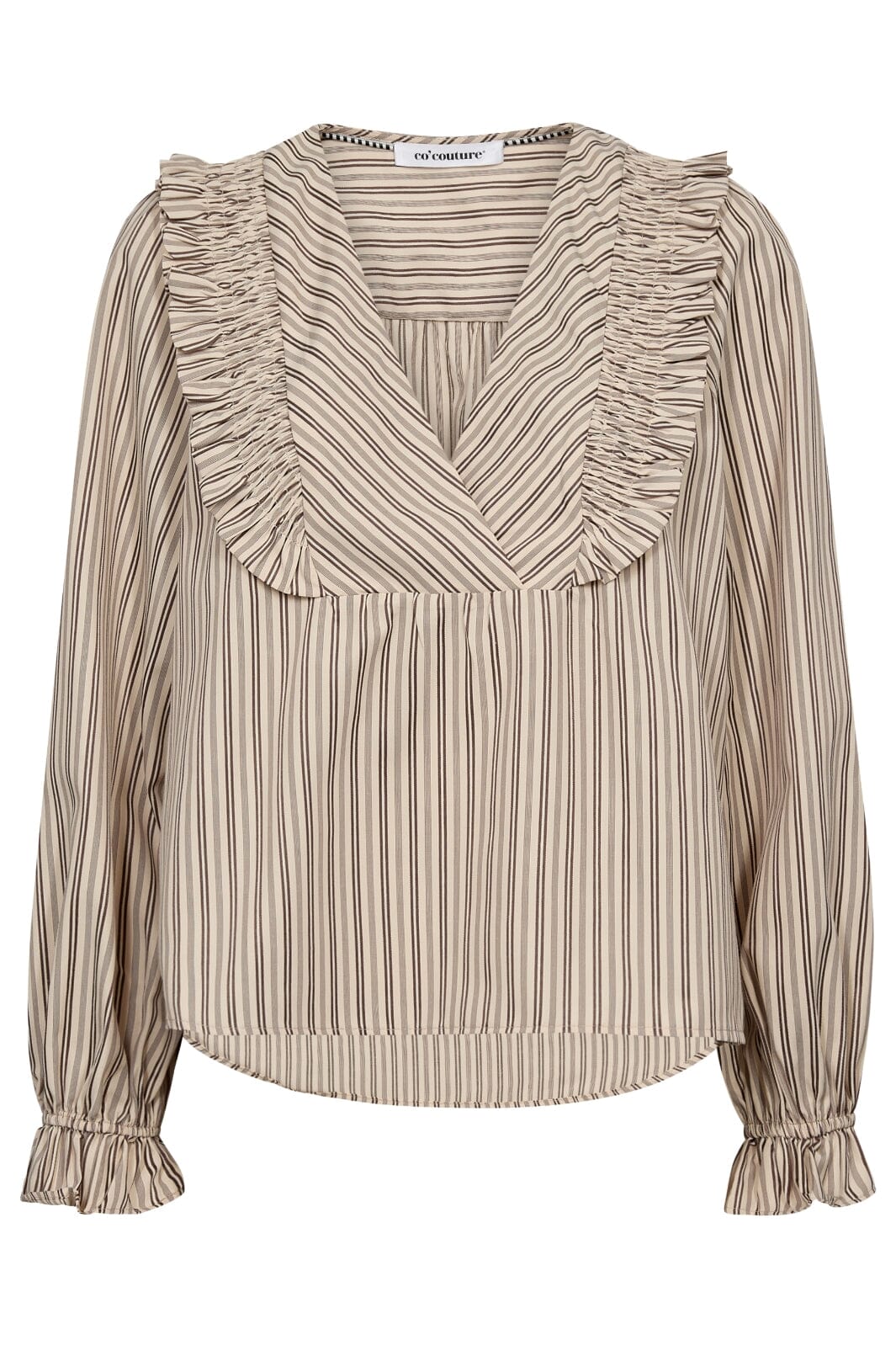 Forudbestilling - Co´couture - Siggaccstripesmockfrillblouse 35634 - 108 Powder Skjorter