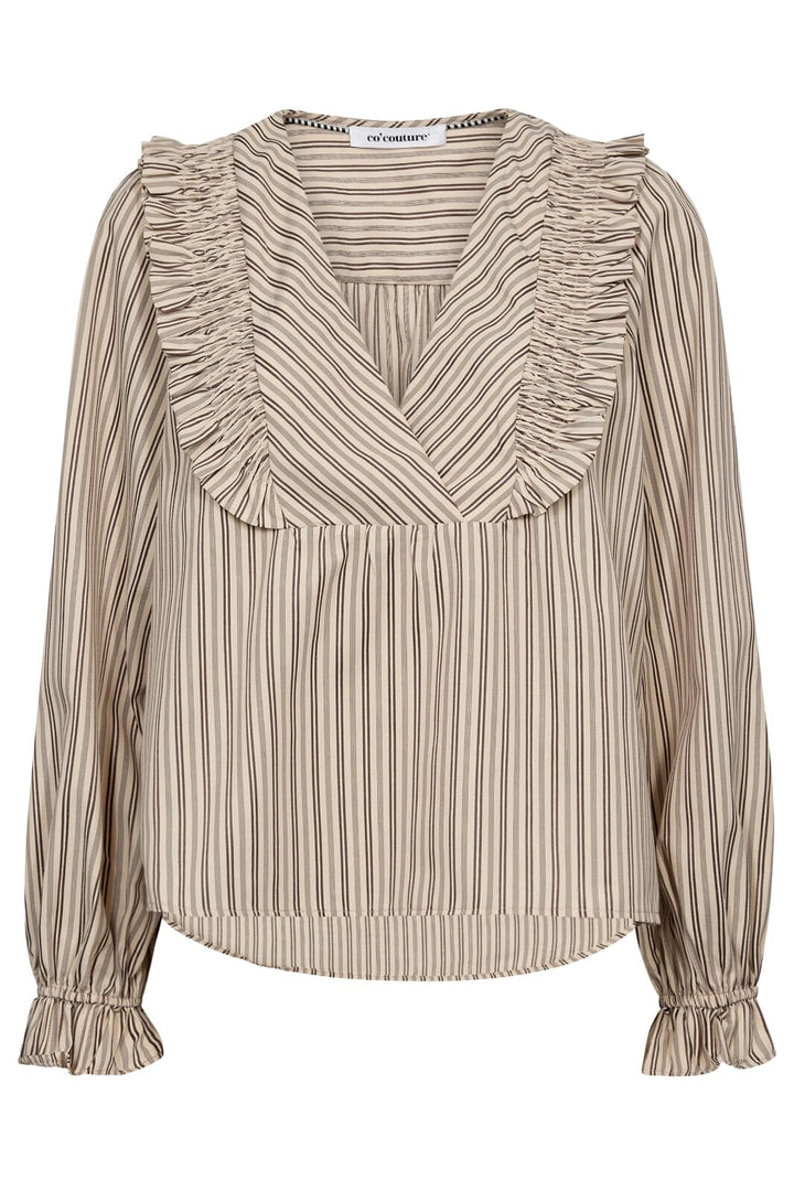 Forudbestilling - Co´couture - Siggaccstripesmockfrillblouse 35634 - 108 Powder Skjorter
