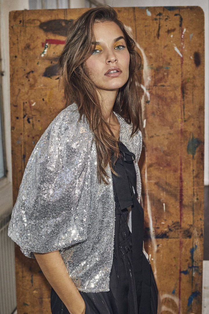 Co´couture - Steviecc Sequin Bow Blouse 35333 - 930 Silver