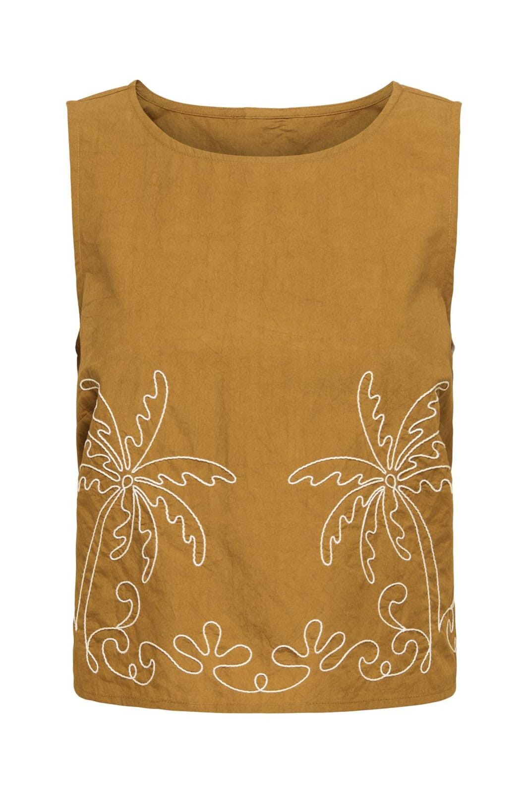 JDY - Jdyeliza Embroidery S/L Top - 4952744 Golden Brown Palm Embroidery