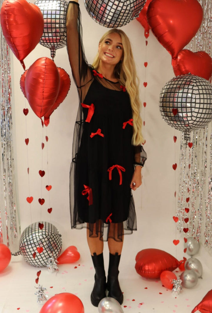 Forudbestilling - Liberte - Tulle-Ls-Bow-Dress 22124 - Black Red Bow Kjoler