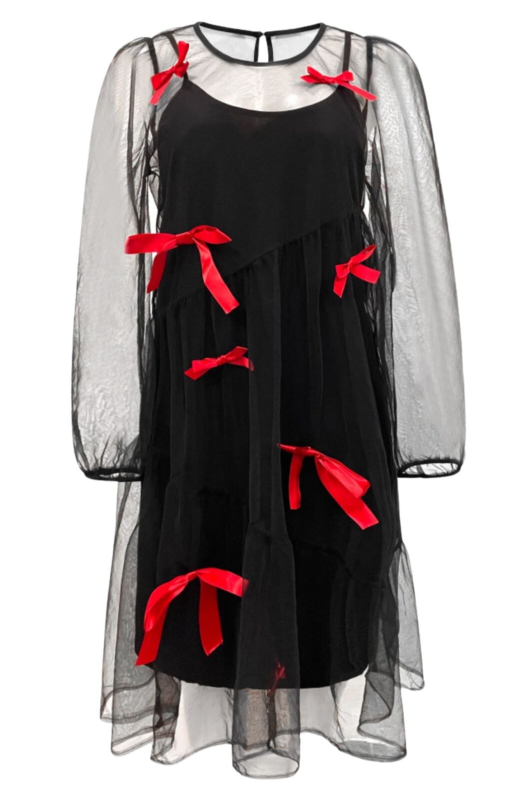 Liberte - Tulle-Ls-Bow-Dress 22124 - Black Red Bow