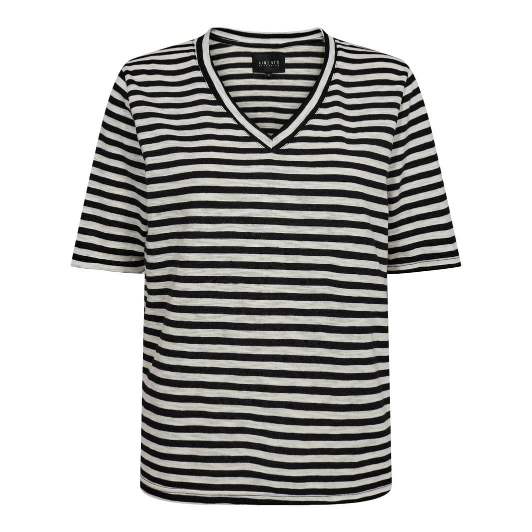 Forudbestilling - Liberte - Ulla-Ss-Vneck-Stripe-Tshirt - Black White Stripe T-shirts