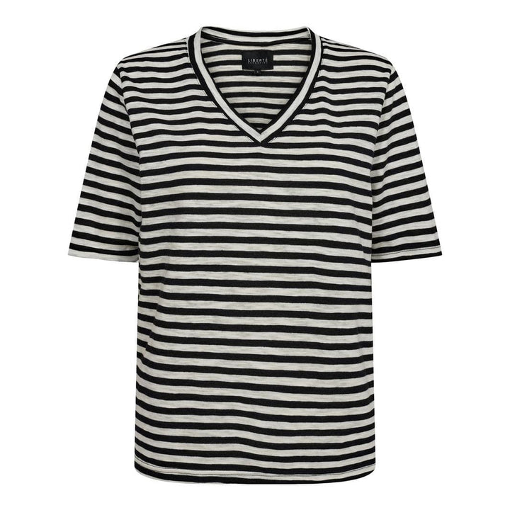 Forudbestilling - Liberte - Ulla-Ss-Vneck-Stripe-Tshirt - Black White Stripe T-shirts
