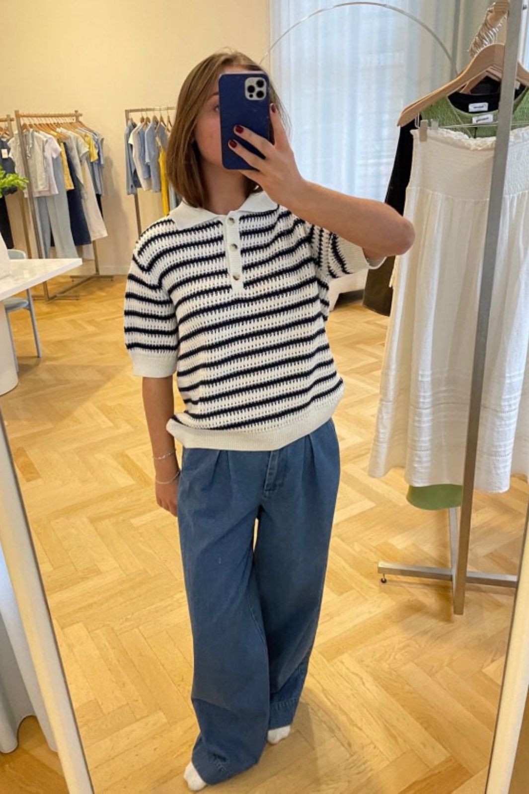 Forudbestilling - Modström - Tellymd Ss Polo 58760 - 12051 - Navy White Stripe Strikbluser