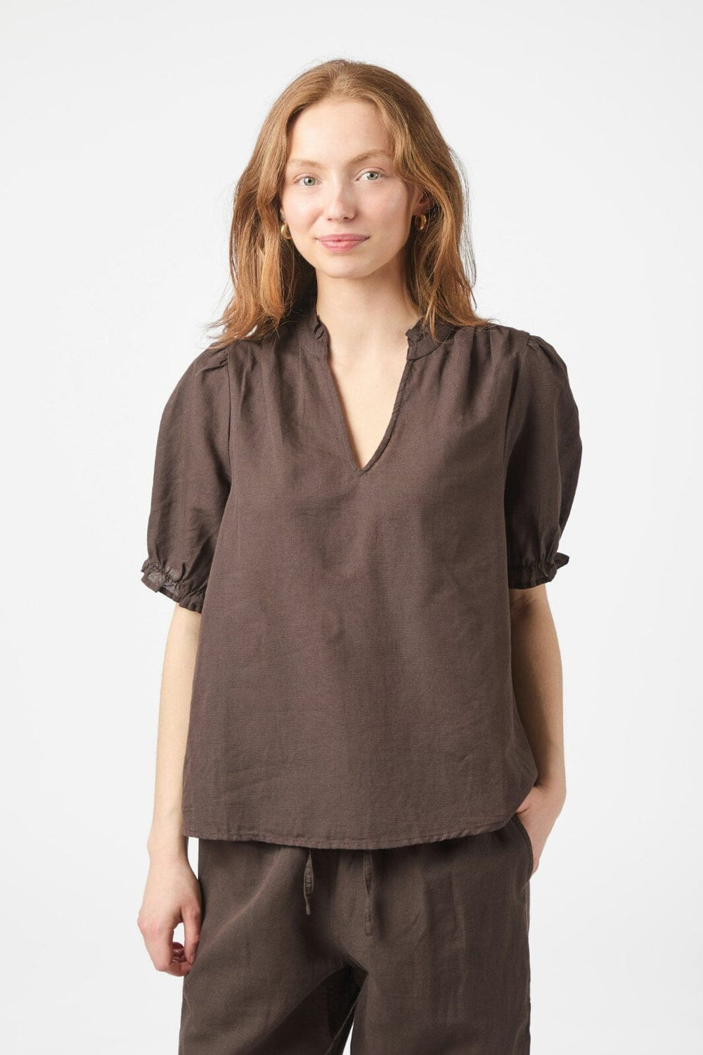Neo Noir - Odesa Linen Blouse 160264 - 676 - Dark Brown