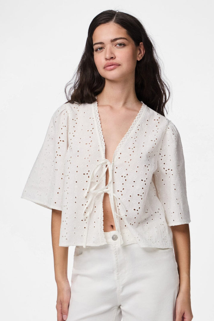 Pieces - Pctyla 2/4 V-Neck Tie Top Pp - 4935352 Cloud Cream