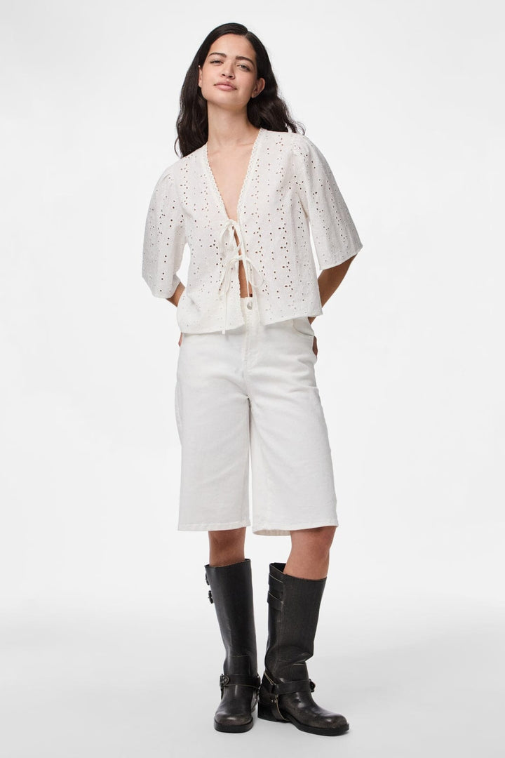 Pieces - Pctyla 2/4 V-Neck Tie Top Pp - 4935352 Cloud Cream