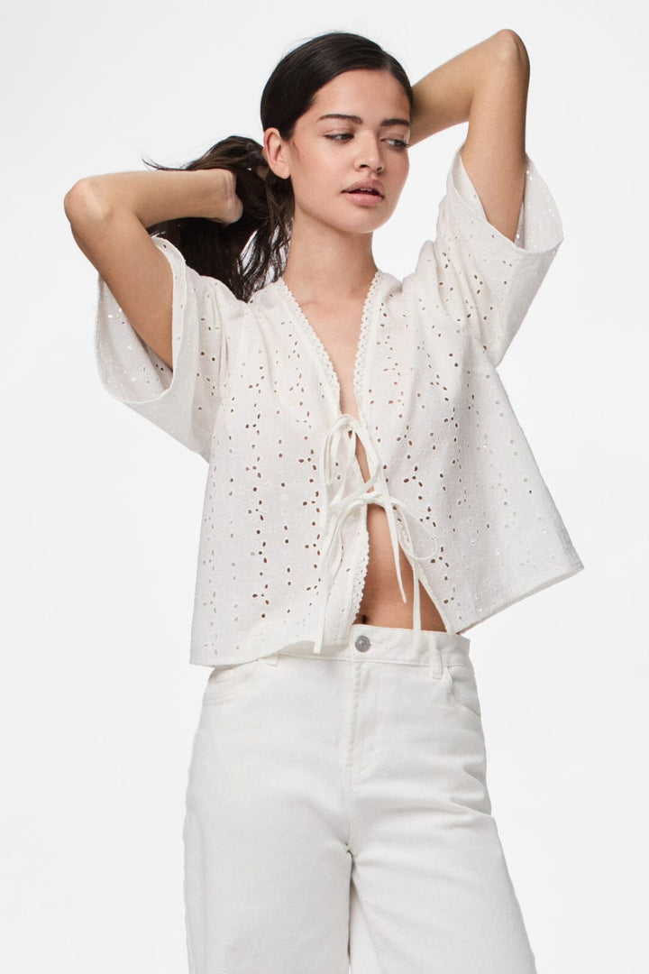 Pieces - Pctyla 2/4 V-Neck Tie Top Pp - 4935352 Cloud Cream