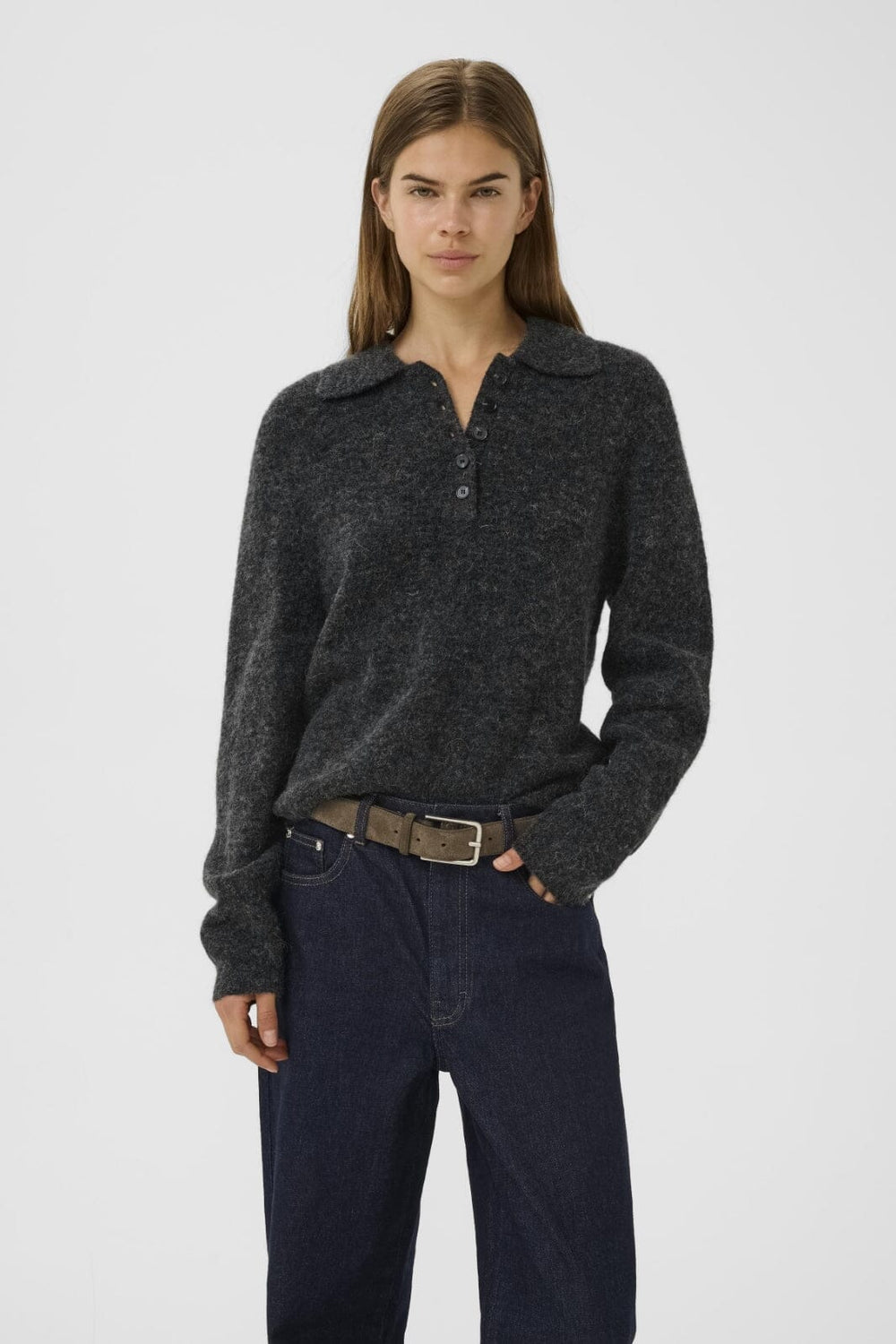 Gestuz - Gzalpha Polo Pullover 10910589 - 106286 - Charcoal Melange Strikbluser