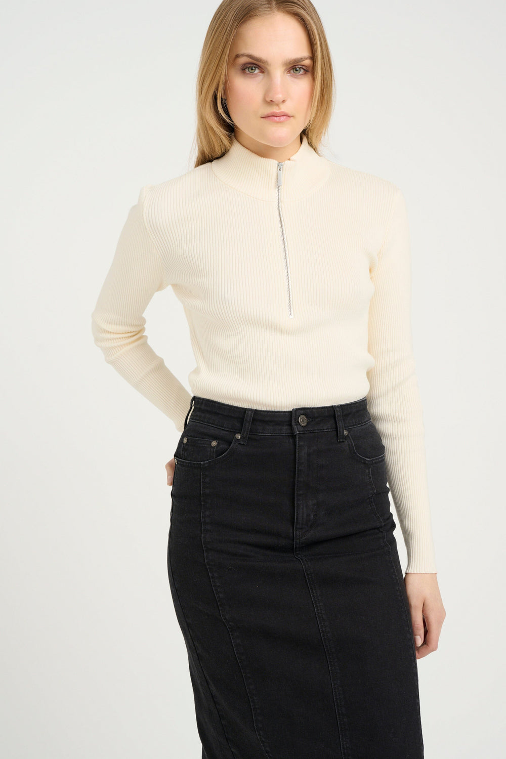 Gestuz - Yasmiagz Zipper Pullover 10909819 - 110103 - Egret Strikbluser