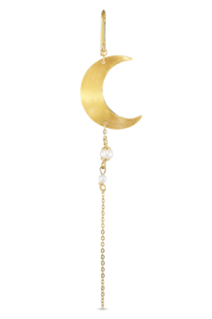 Jane Kønig - Half Moon Earring with pearl chain Right - Gold Øreringe