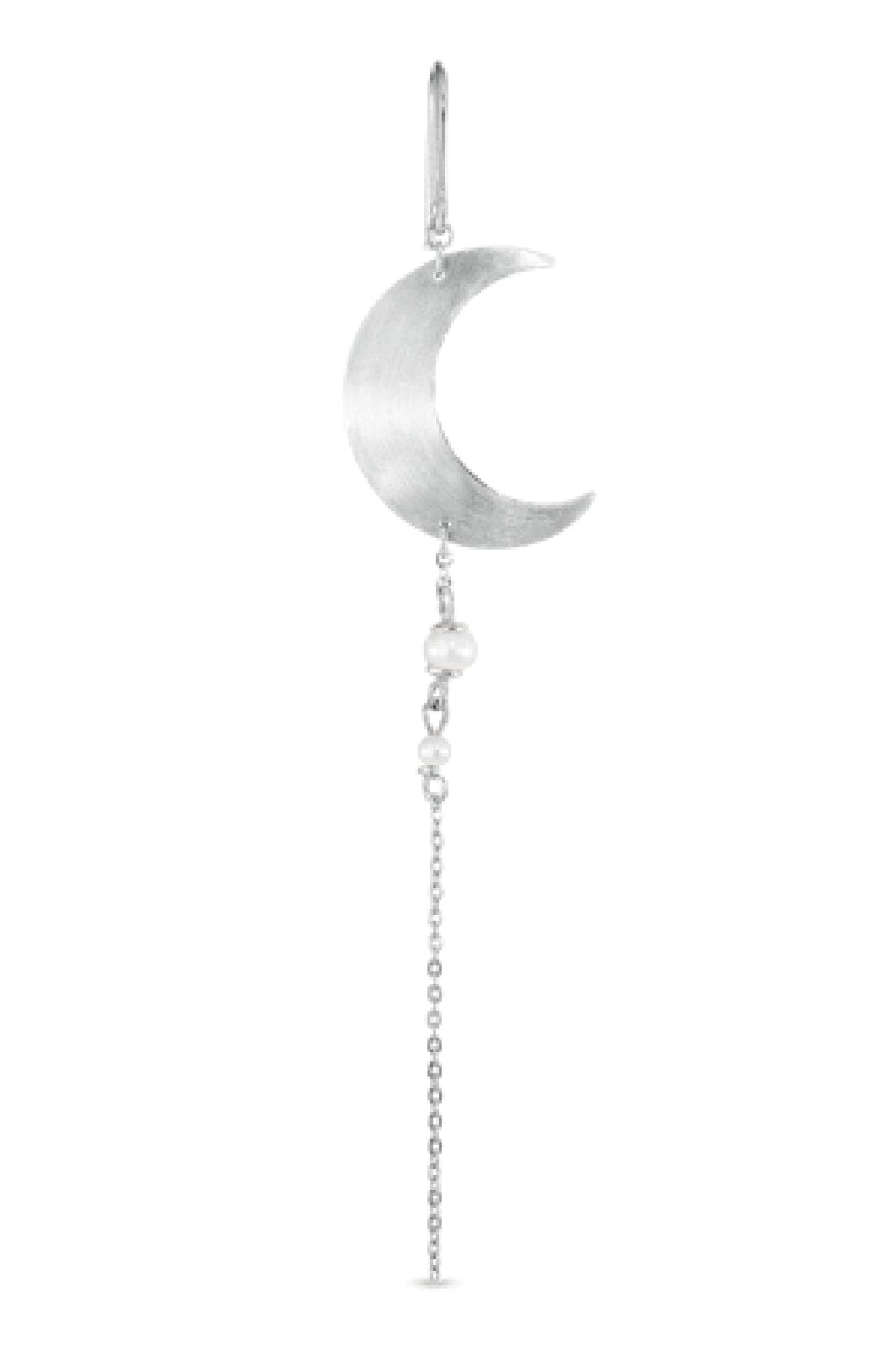 Jane Kønig - Half Moon Earring with pearl chain - Silver Øreringe