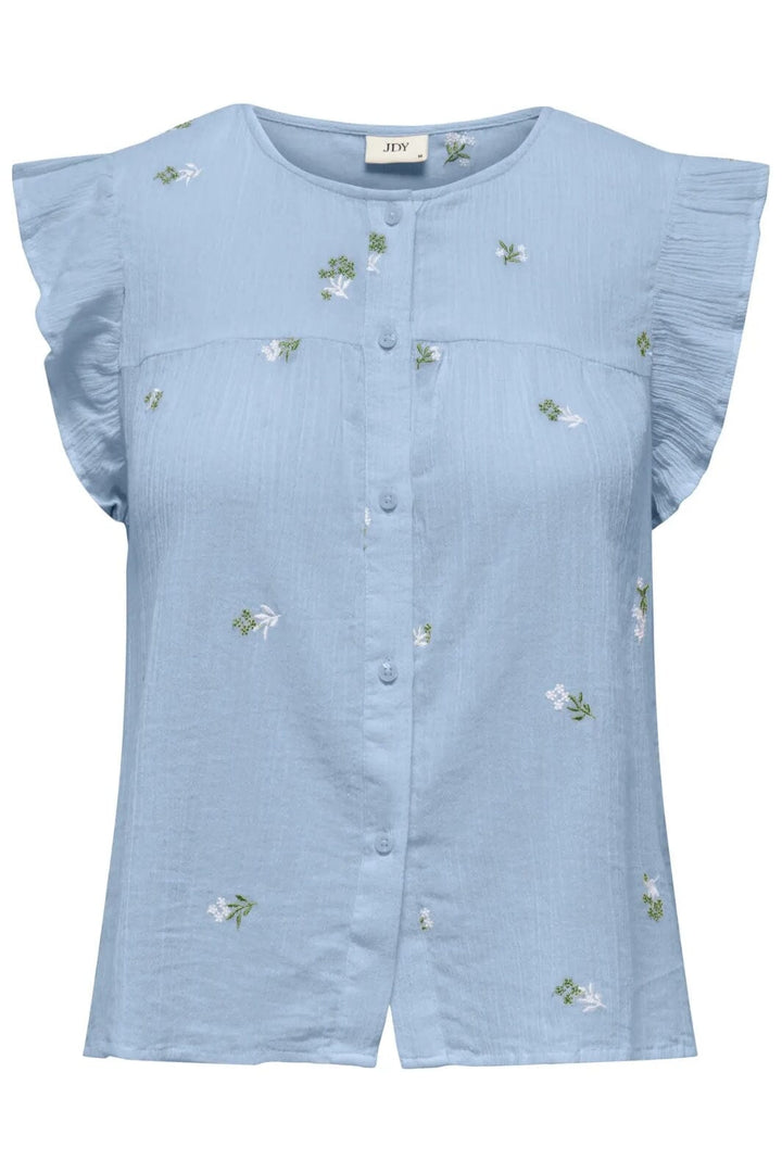 JDY - Jdyalba S/L Frill Shirt - 4941526 Cashmere Blue Embroidery Skjorter