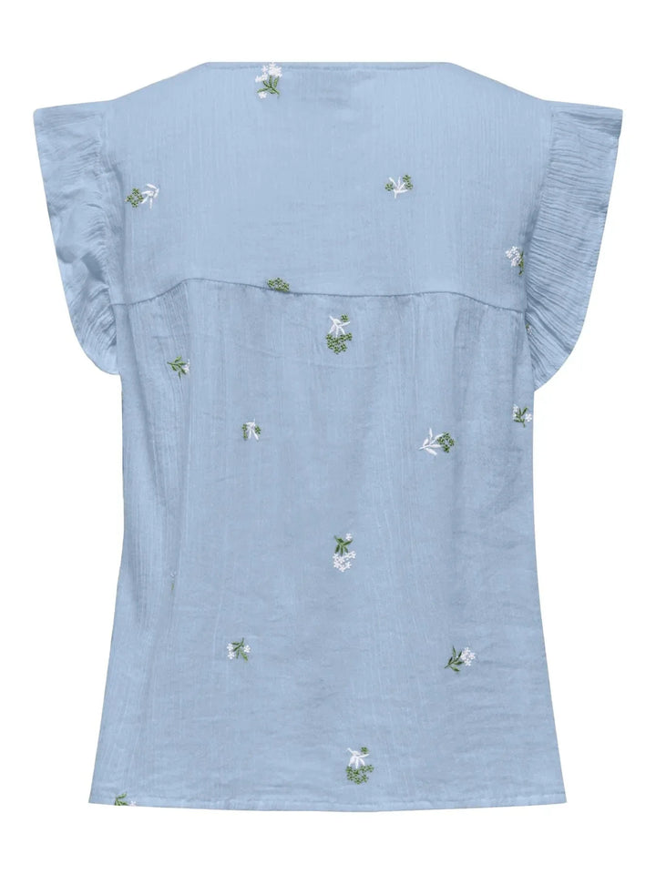 JDY - Jdyalba S/L Frill Shirt - 4941526 Cashmere Blue Embroidery Skjorter