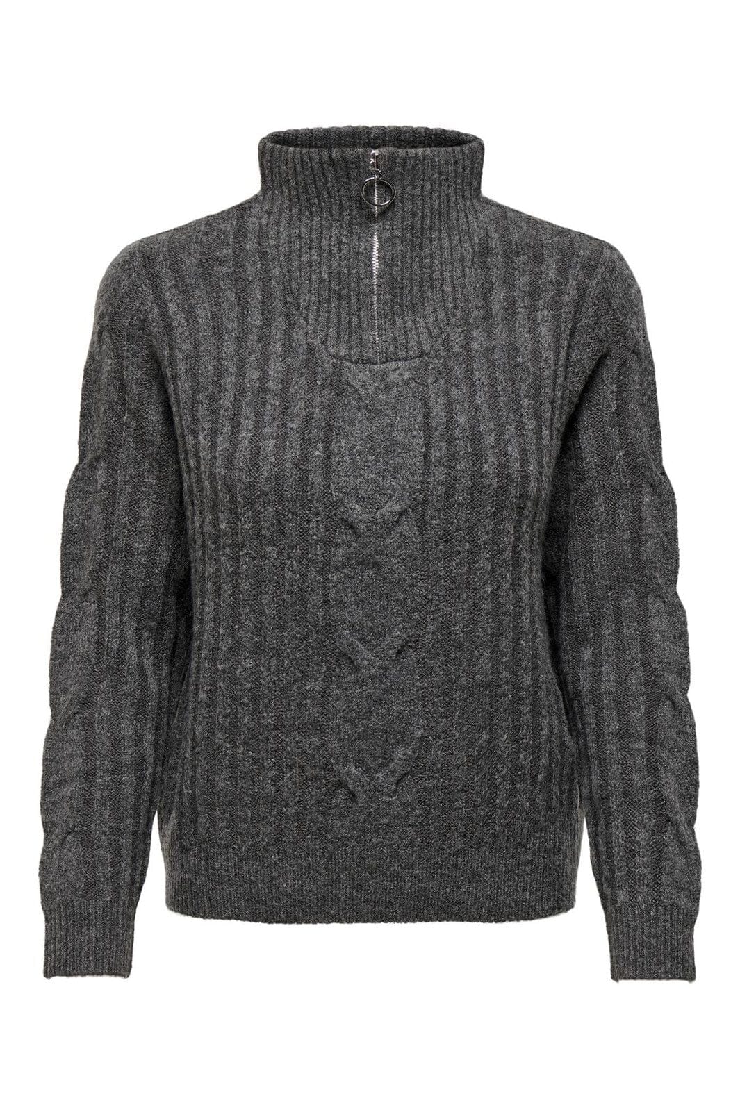 JDY - Jdyandrea L/S Zip Cable Pullove Knt - 3808118 Dark Grey Melange