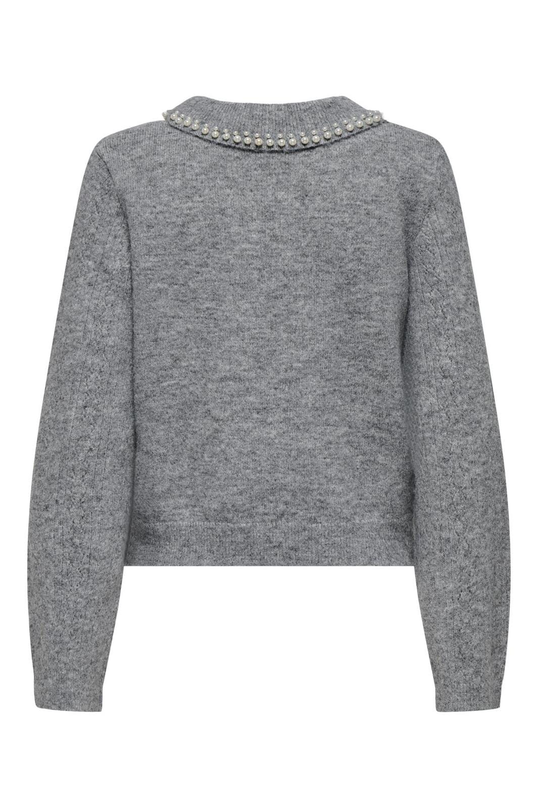 JDY - Jdyapril Life L/S Pearl Collar Pull Knt - 4815055 Medium Grey Melange White Pearls