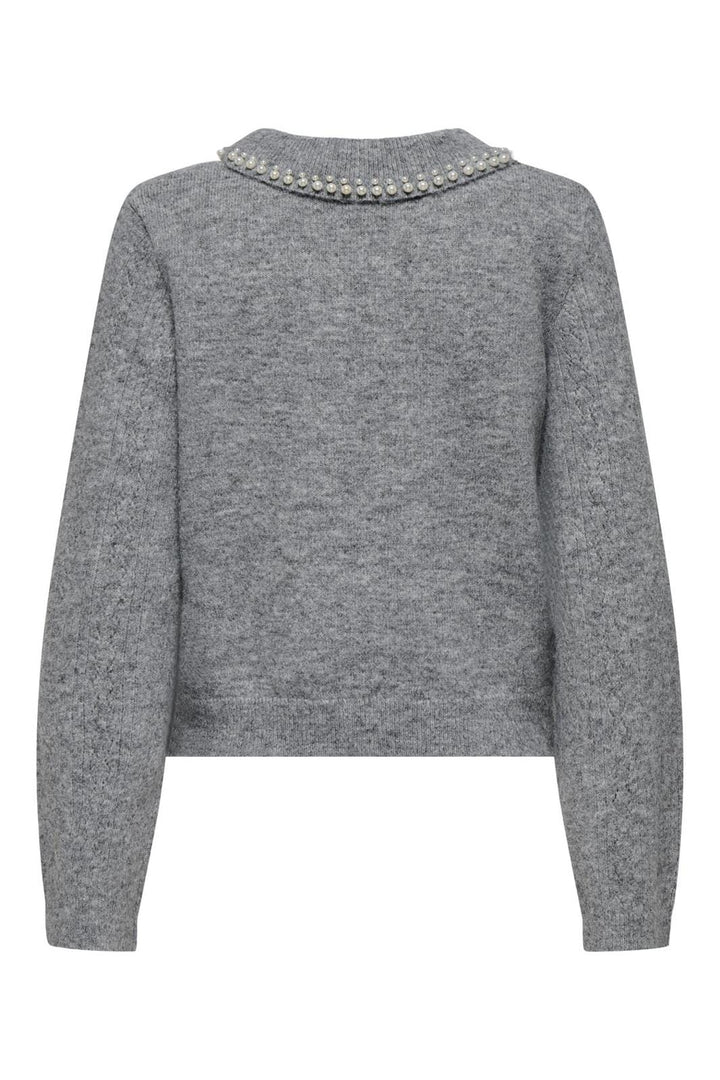 JDY - Jdyapril Life L/S Pearl Collar Pull Knt - 4815055 Medium Grey Melange White Pearls