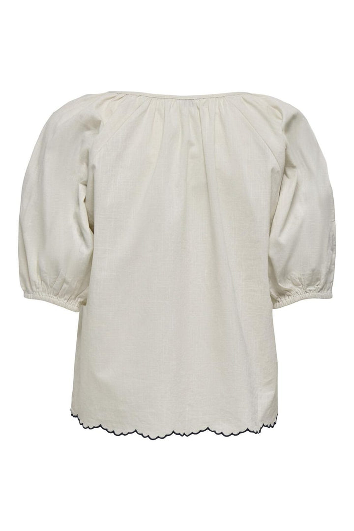 JDY - Jdyfiluca 2/4 Embroidery Tie Top - 4962066 Birch With Sky Captain Embroidery