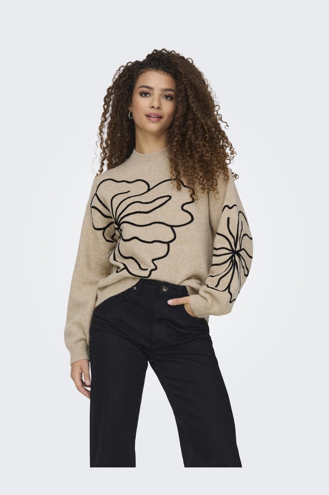 JDY - Jdyjella L/S Flower Pullover Knt - 4769601 Cement Melange