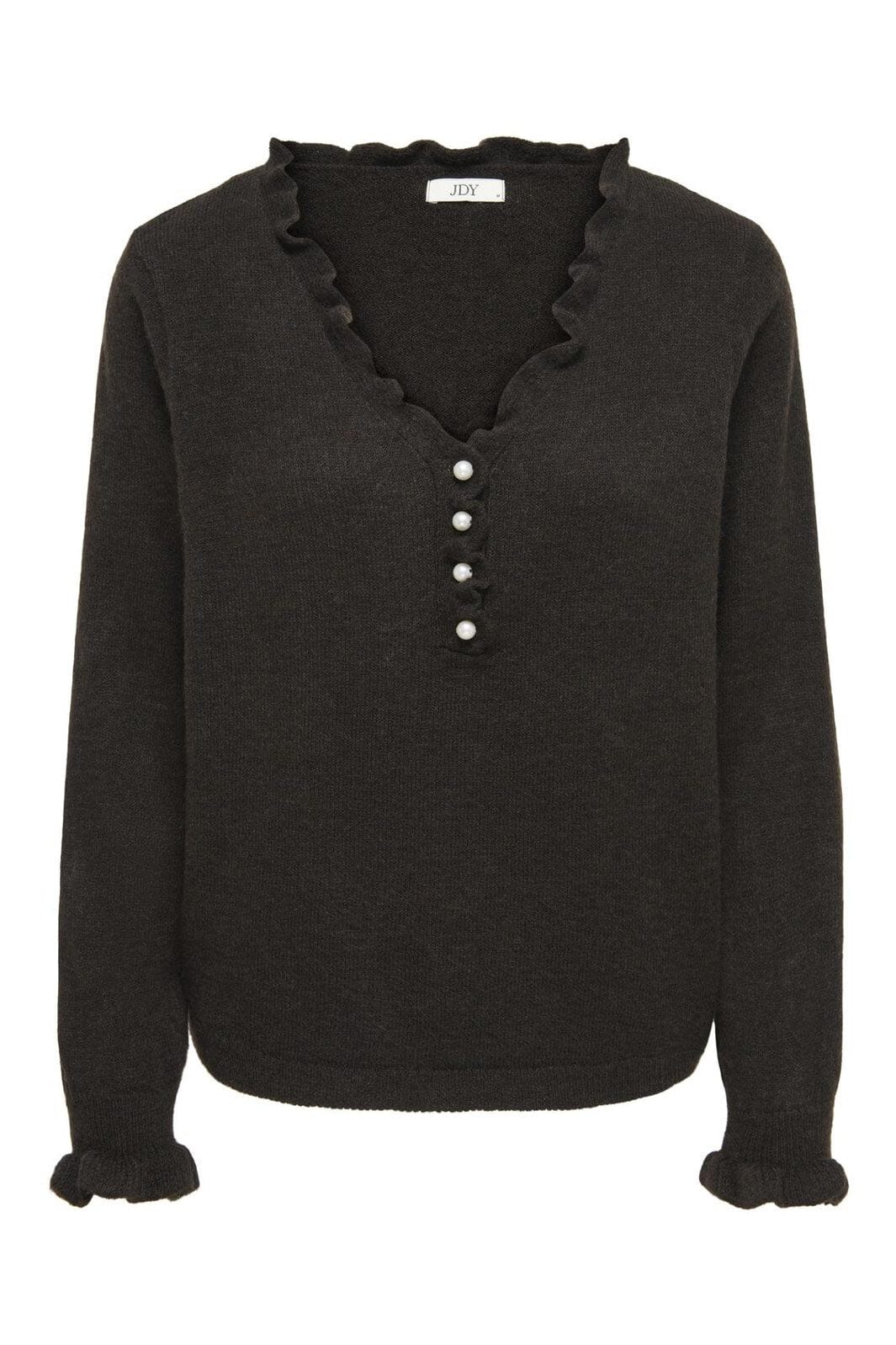 JDY - Jdyletty L/S V-Neck Frill Pullover Knt - 4942952 Chocolate Torte Melange