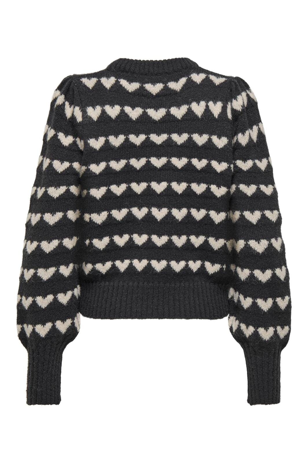 JDY - Jdysigrid Life L/S On Puff Pull Knt - 4816422 Dark Grey Melange W. Cement Hearts